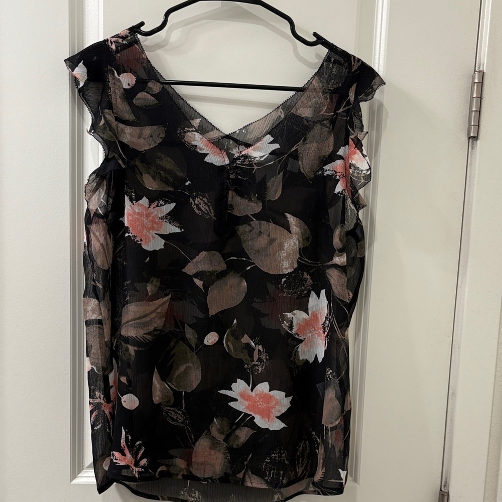 New York & Company Black and Pink Floral Blouse